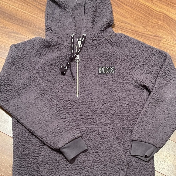 Pink by Victoria Secret grey fuzzy quarter zip sweater size XS - Picture 1 of 6